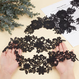Lace Embroidery Costume Accessories, Applique Patch, Sewing Craft Decoration, Flower, Black, 4pcs/bag