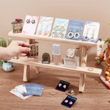 2-Tier Wood Earring Display Card Riser Stands, Jewelry Organizer Holder for Earring Storage, Wheat, 40x14x24cm