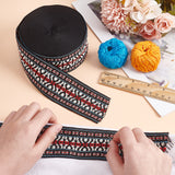 16.5M Ethnic Style Polyester Jacquard Stripe Ribbons, for Hat Decoration, Blue, White, 2 inch(51mm), about 18.04 Yards(16.5m)/Roll