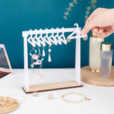 1 Set Opaque Acrylic with Wood Earring Display Stands, Clothes Hanger Shaped Earring Organizer Holder with 8Pcs White Hangers, White, Finish Product: 16.5x4.5x16cm