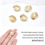 Brass Pendants, Tropical Leaf Charms, Monstera Leaf, Real 18K Gold Plated, 19x15x2mm, Hole: 3x2.5mm, 10pcs