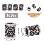 10Pcs Stainless Steel European Beads, Large Hole Beads, Column with Trinity Knot, Antique Silver, 13x10.5mm, Hole: 6.5mm