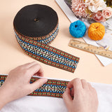 16.5M Ethnic Style Polyester Jacquard Stripe Ribbons, for Hat Decoration, Blue, Red, 2 inch(51mm), about 18.04 Yards(16.5m)/Roll