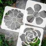 PET Hollow Out Drawing Painting Stencils, for DIY Scrapbook, Photo Album, Flower, 200x200mm, 9pcs/set