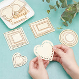 12 Sets 4 Style Wooden Basket Bottoms, Crochet Basket Base, Round & Heart & Square & Rectangle, for Basket Weaving Supplies and Home Decoration Craft, BurlyWood, 1 sets/style