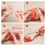 2Pcs Detachable Flower Shoe Decoration, with Alloy Buckle Clip, Crystal Glass Rhinestone, Light Gold, 45x46x12mm