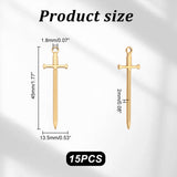 201 Stainless Steel Pendants, Sword Charm, Real 18K Gold Plated, 45x13.5x2mm, Hole: 1.8mm, 15pcs/box