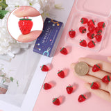 24Pcs Transparent Resin Imitation Fruit Pendants, Strawberry Charms, Red, 18x13mm