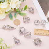 10Pcs 5 Styles Filigree Brass Cage Pendants, For Chime Ball Pendant Necklaces Making, Mixed Shapes, Platinum, 39~28x23.5~34x17.5~24mm, Hole: 3~9x3.5~7mm, Inner Measure: 20.5~27mm, 2pcs/style