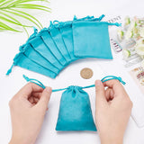 Faux Suede Packing Pouches, Drawstring Bags, Light Sea Green, 9.6x8cm