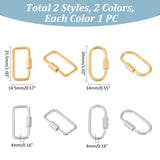 4Pcs 4 Styles Ion Plating(IP) 304 Stainless Steel Screw Carabiner Lock Charms, for Necklaces Making, Oval & Rectangle, Golden & Stainless Steel Color, 25.5~26x14~14x4mm, Screw: 7~8x4~4.5mm, 1pc/style