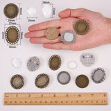 DIY Brooch Making, Alloy Brooch Cabochon Bezel Settings with Clear Glass Cabochons, Antique Bronze & Antique Silver, 25x18x5mm, Cabochon Bezel Setting: 10pcs/set, Glass Cabochons: 10pcs/set