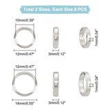 16Pcs 2 Styles 201 Stainless Steel Bead Frames, Ring, Stainless Steel Color, 12~14x3mm, 10~12mm inner diameter, Hole: 1mm, 8pcs/style