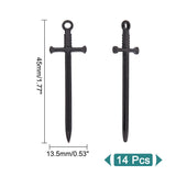 14Pcs 304 Stainless Steel Pendants, Sword Charm, Electrophoresis Black, 45x13.5mm