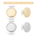 100Pcs 2 Colors 304 Stainless Steel Charms, Stamping Blank Tag, Flat Round, Mixed Color, 7x1mm, Hole: 1.4mm, 50pcs/color