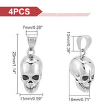 4Pcs 316 Surgical Stainless Steel Pendants, Skull, Antique Silver, 29x15x18mm, Hole: 7x10mm