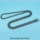 Bag Strap Chains, Iron Curb Link Chains, with Swivel Lobster Claw Clasps, Gunmetal, 63 inch(160cm), 0.95cm