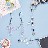 Acrylic Bowknot Heart Pearl Mobile Straps, Alloy Pendants and Nylon Cord Mobile Accessories Decoration, Mixed Color, 11~13cm, 4pcs/set