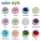 Imitation Pearl Acrylic Beads, No Hole, Round, Mixed Color, 1.5~2mm, about 80pcs/color, 4mm, about 30pcs/color, 6mm, about 15pcs/color, Plastic Bead Containers: 12 Compartments, 12.8x9.8x2.2cm