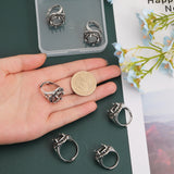 6Pcs Adjustable Alloy Finger Ring Findings, 4 Claw Prong Pad Ring Settings, Rhombus with Round Tray, Antique Silver, Inner Diameter: 18~21mm, Tray: 12x12mm