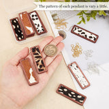 DIY Rectangle with Leopard Print Pendant Drop Earring Making Kit, Including Cowhide Leather Big Pendants with Dyed Wood, Brass Earring Hooks & Jump Rings, Black, Pendants: 56x19x3mm, Hole: 1.2mm, 10pcs/box