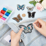 5Pcs 5 Style Butterfly Felt Appliques, with Plastic Rhinestone & Beads, Costume Accessories, Sewing Craft Decoration, Mixed Color, 42~59x52~103x7~8mm, 1pc/style