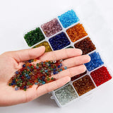 Glass Seed Beads, Transparent, Round, Mixed Color, 6/0, 4mm, Hole: 1.5mm, about 22g/color, about 3300pcs/box