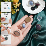 DIY Gemstone Finger Ring Making Kit, Including Flat Round & Oval & Flower Adjustable Alloy Ring Settings, Natural & Synthetic Mixed Stone Cabochons, Antique Silver, 12Pcs/bag