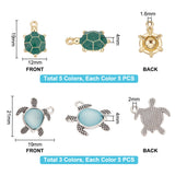 40Pcs 8 Style Alloy Pendants, with Imitation Acrylic Rhinestone Cabochons and Enamel, Turtle, Antique Silver & Golden, 19~21x12~20x4mm, Hole: 1~2mm, 5pcs/style