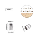 Stainless Steel Cord Ends, End Caps, Column, Stainless Steel Color, 6.5x5mm, Hole: 1mm, 4mm inner diameter, 50pcs/box