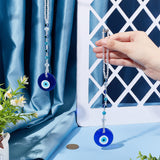 Resin Flat Round with Evil Eye Car Pendant Lucky Hanging Decor, Glass Beaded for Rear View Mirror Ornament Car Interior Decor Accessories, Blue, 250mm, 2pcs/set