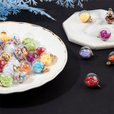 Glass Ball Pendants, with Star Glitter Sequins, Golden Plated CCB Plastic Cup Peg Bails and Bead Container, Round, Mixed Color, 20.5x15mm, Hole: 2.5mm, 90pcs/box