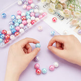 70Pcs 7 Styles UV Plating Opaque Acrylic Beads, Round, Mixed Color, 15~15.5x15.5~16mm, hole: 2.7~2.8mm