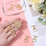 10Pcs Brass Toggle Clasps, Long-Lasting Plated, Ring with Dragonfly, Real 18K Gold Plated, Ring: 16x12x2mm, Hole: 1.2mm, Bar: 7x17x3.5mm, Hole: 1.2mm