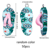 Handmade Polymer Clay Pendants, with Alloy Findings, Flip-Flops/Chancla, Mixed Color, 30~32x13x9mm, Hole: 2.5mm, 50pcs/set