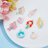 40Pcs 8 Styles Opaque & Transparent Resin Pendants, with Platinum Tone Iron Loops and Glitter Powder, Mermaid & Heart & Shell, Mixed Shapes, Mixed Color, 16.5~28x14~18.5x5.5~7mm, Hole: 1.8~2mm, 5pcs/style