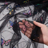 1Pc Butterfly Pattern Polyester Mesh Tulle Fabric, Garment Accessories, with Paillette, Black, 130~150x0.02cm