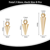 24Pcs 3 Style Brass Charms, Cone Charm, Light Gold, 10~16x4~5mm, Hole: 1.2~1.8mm, 8pcs/style