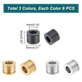 24Pcs 3 Colors 304 Stainless Steel Beads, Column, Mixed Color, 8x6mm, Hole: 4mm, 8pcs/color