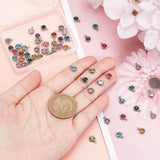 60Pcs 10 Colors 303 Stainless Steel Rhinestone Charms, Birthstone Necklace Charms, Flat Round, Stainless Steel Color, Mixed Color, 8.5x6x3mm, Hole: 1.5mm, 6pcs/color