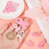 20 Sets 3 Sizes Breast Cancer Awareness Ribbon Enamel Pin, Silver Alloy Brooch for Backpacks Clothes Jackets Hats, Hot Pink, 28.5~48.5x18~28x2mm, Pin: 1mm, 20pcs/box