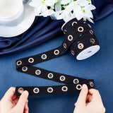 10 Yards Cotton Ribbons with Brass Eyelet Rings, for Garment Accessories, with Plastic Spools, Black, 1 inch(25mm)