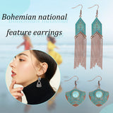 12 Pair 12 Style Tibetan Style Alloy Geometry Dangle Earrings, Chandelier Drop Earrings for Women, Oval & Fan & Arrow & Flower & Feather Shape, Red Copper & Green Patina, 55~106x16.5~35mm, 1 Pair/style