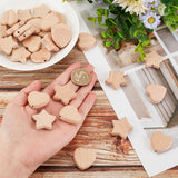 30Pcs 2 Styles Wood Beads, Undyed, Star & Heart Shape, Beige, 25.5x25x8mm and 28.5x29.5x8mm, Hole: 3mm, 15pcs/style