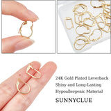 24Pcs 4 Styles Brass Leverback Earring Findings, Real 24K Gold Plated, 13~16.5x8.5~11x1.5~4mm, 6pcs/style