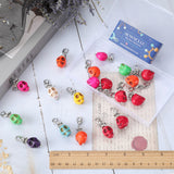 20PCS Skull Synthetic Howlite Pendant Decorations, with Brass Rhinestone Beads and Zinc Alloy Lobster Claw Clasps, Mixed Color, 48mm, Pendant: 28x14x18mm