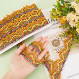 Metallic Polyester Lace Ribbon, Garment Accessory, with Paillette, Gold, 1-3/8 inch(34mm), about 9.30 Yards(8.5m)/Roll