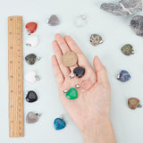 30Pcs 15 Colors Gemstone Pendants, with Platinum Tone Brass Findings, Heart, 20~22x20~21x5~8mm, Hole: 2x7mm