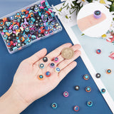 200Pcs Handmade Polymer Clay Beads, Flat Round with Space Theme Pattern, Mixed Color, 9~10x4~4.5mm, Hole: 1.6mm