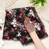 Polyester Flower Embroidered Lace Fabric, for DIY Clothing Accessories, Black, 53-1/8 inch(1350mm), 2 yards/pc